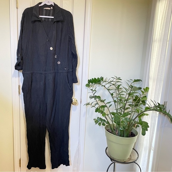 Soft Surroundings Black  Cannes Crinkle cotton  Gauze Jumpsuit  3X - Picture 2 of 8